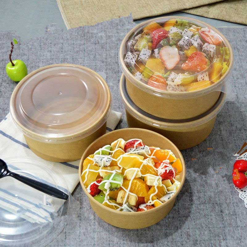 Recipiente de comida descartável tigela de papel Kraft marrom